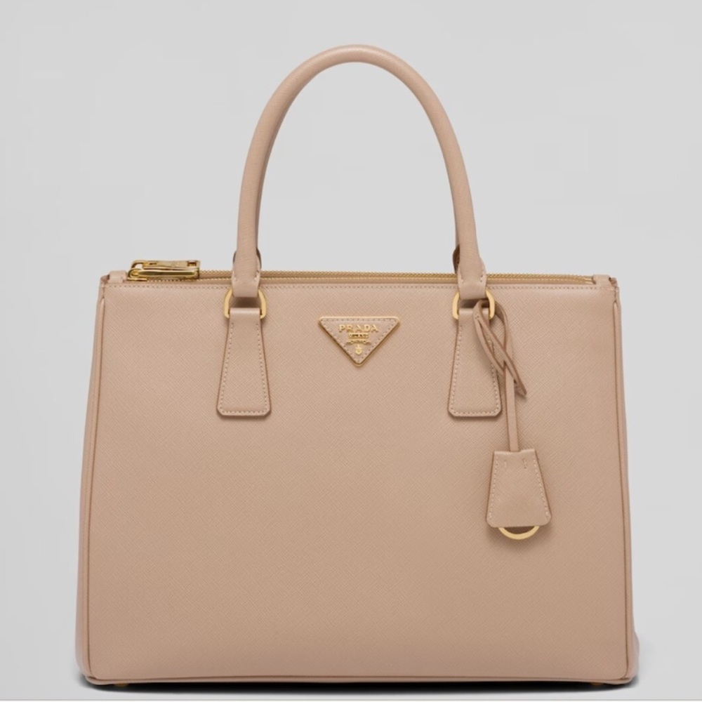Prada Galleria Saffiano Lux Leather Double Zip Tote Bag in Cammeo 1BA274